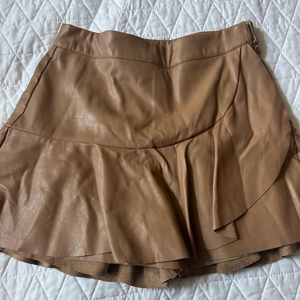 Vestique Faux Leather Skort - Tan- Size Small